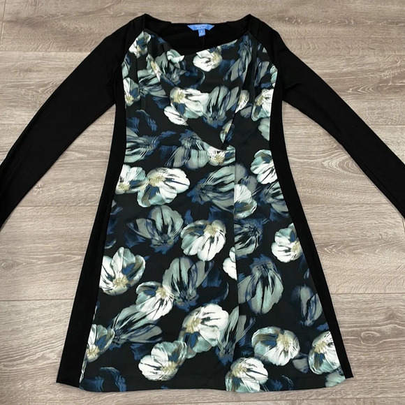 Simply Vera Vera Wang Long Sleeve Black Dress Floral Front M - Picture 7 of 14
